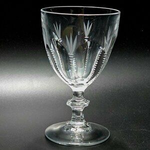 3 Vintage Cut Crystal Wine Glasses 8oz classic zipper fan cuts faceted stem 5.5"